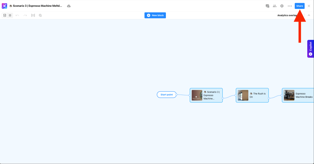 Open your ThingLink scenario editor and click share to distribute immersive training paths and learner simulations.