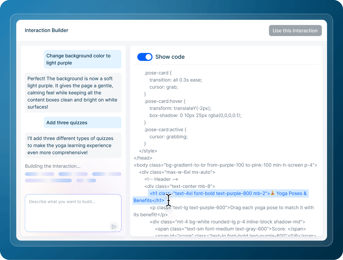 Customizing interactive elearning content with AI chat